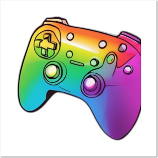 Neon Rainbow Gaming Controller Design No. 546 Posters and Art